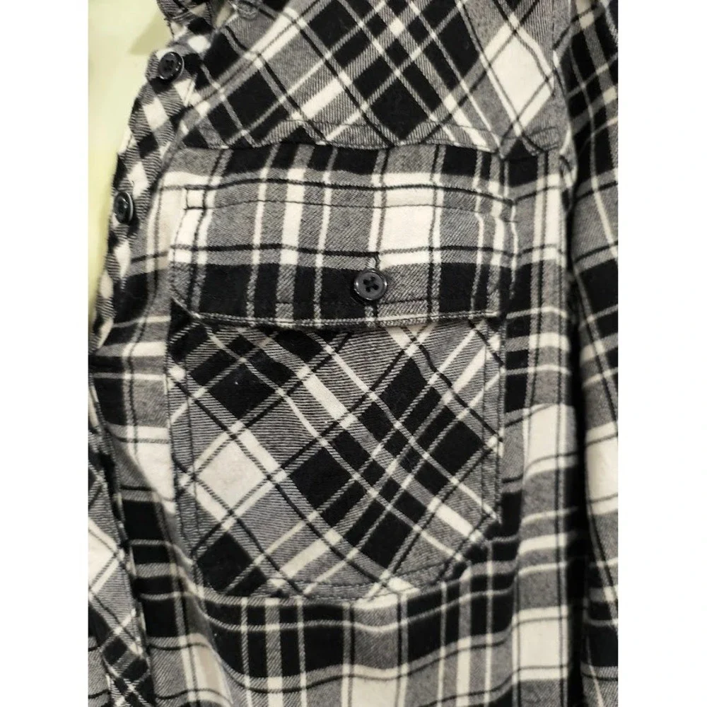J. Crew Plaid Tunic Shirt Dress Black White Long Sleeve Pockets‎ Size Medium
